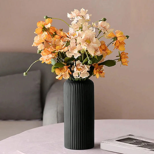 Decorative Striped Ceramic-Like Plastic Vase for Flowers