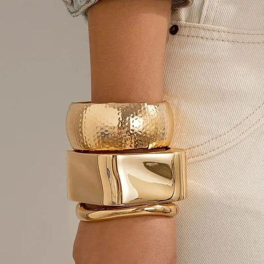 Punk Irregular Wide Cuff Bangle – Vintage Gold & Silver Bracelet for Men & Women