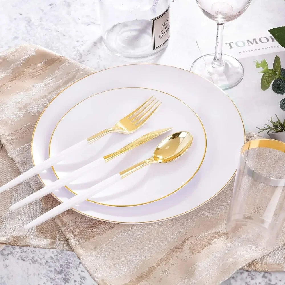 Gold Plastic Dinnerware Set - 350pcs