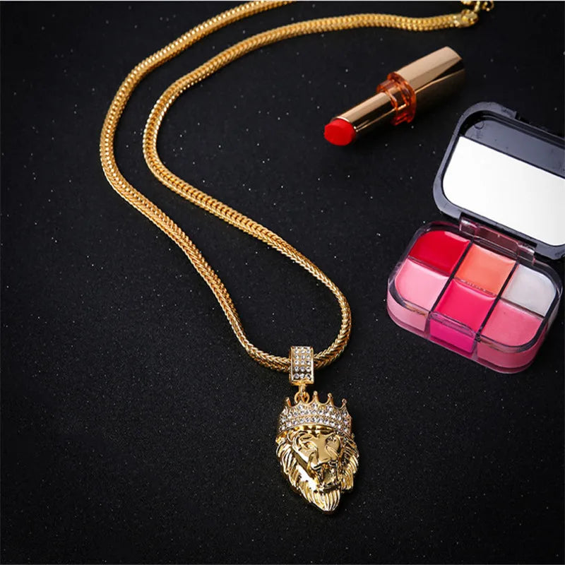 Lion Head Gold Pendant Necklace for Men