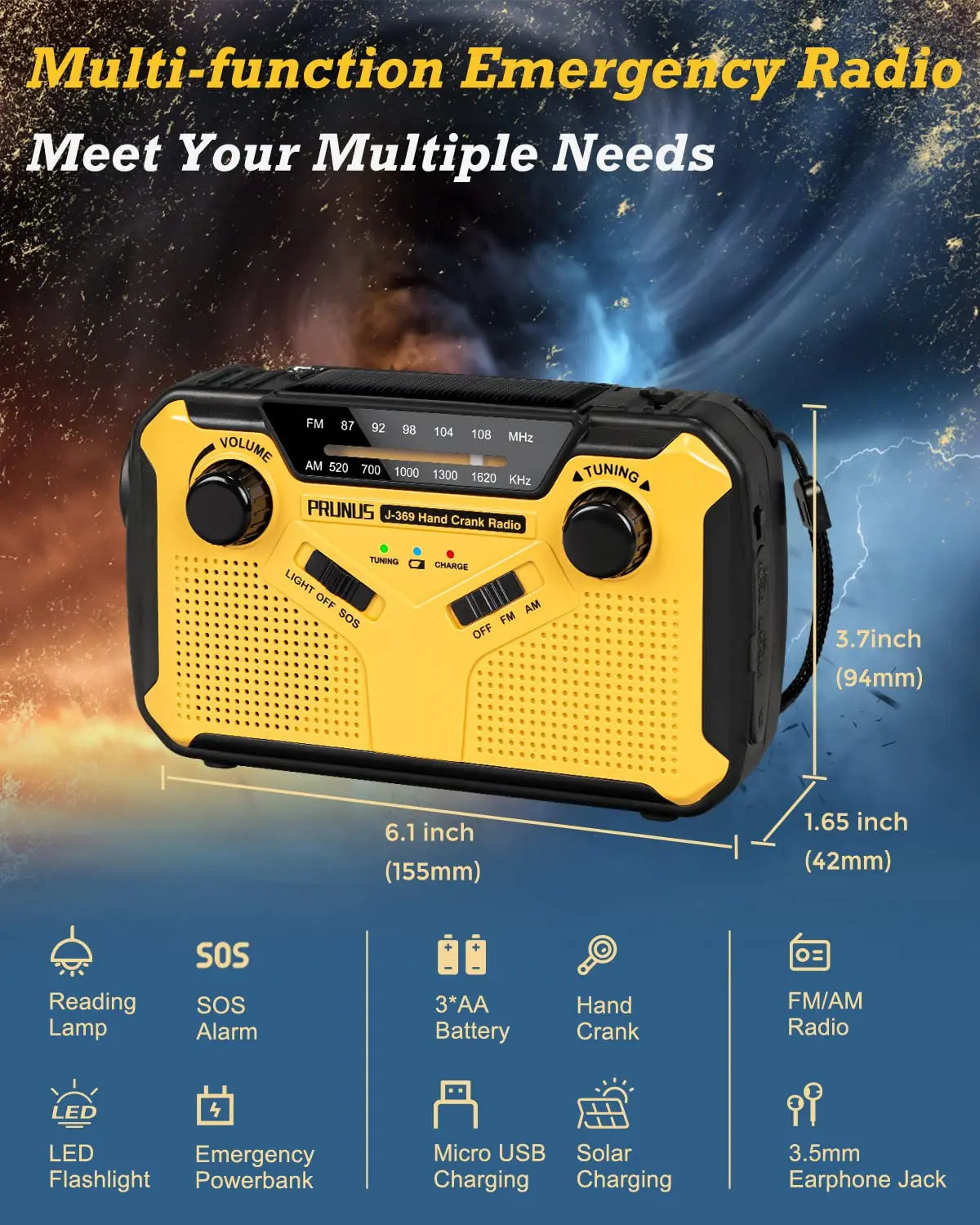 J-369 Emergency AM/FM Portable Radio with Flashlight & Power Bank