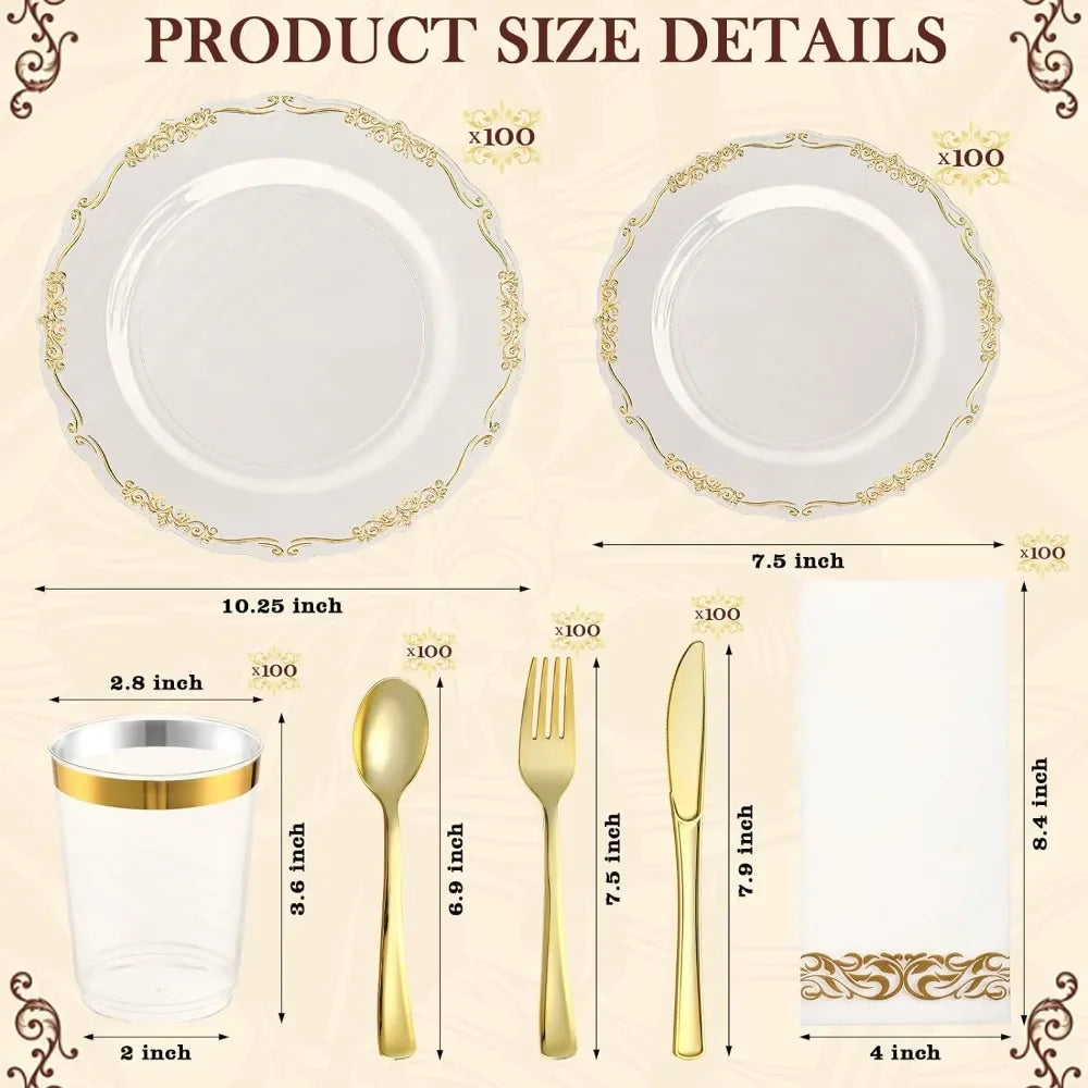 Gold Plastic Cutlery Set Disposable - 700 PCS