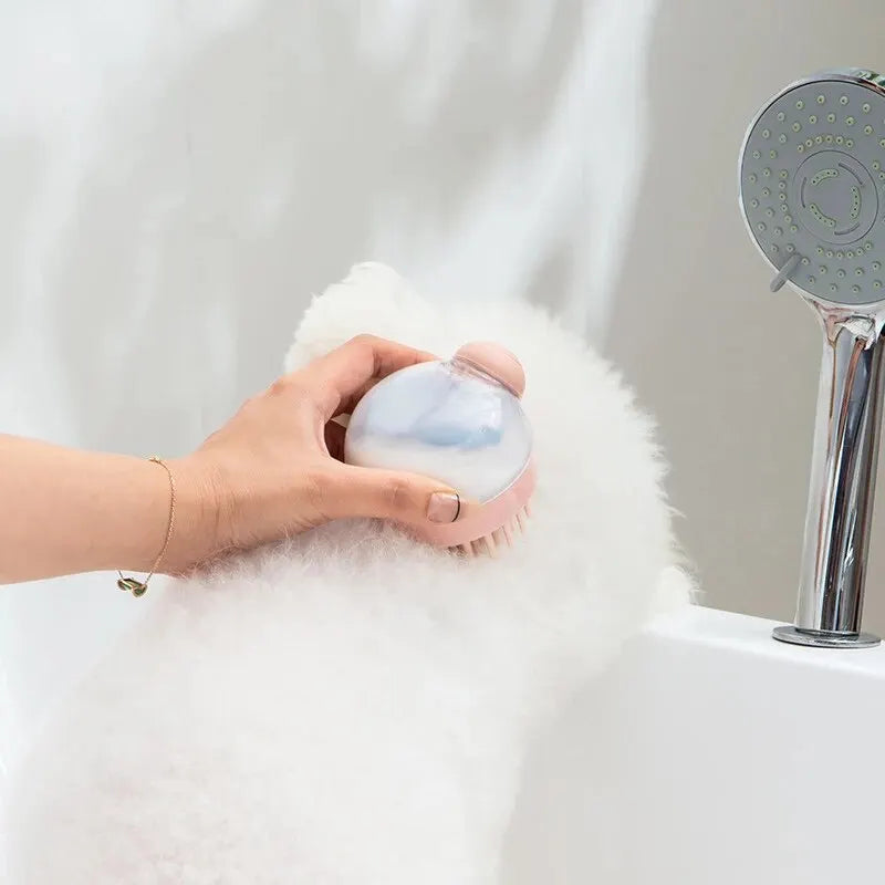 Pet Dog Grooming Massage Bath Cleaning Brush with Shampoo Dispenser