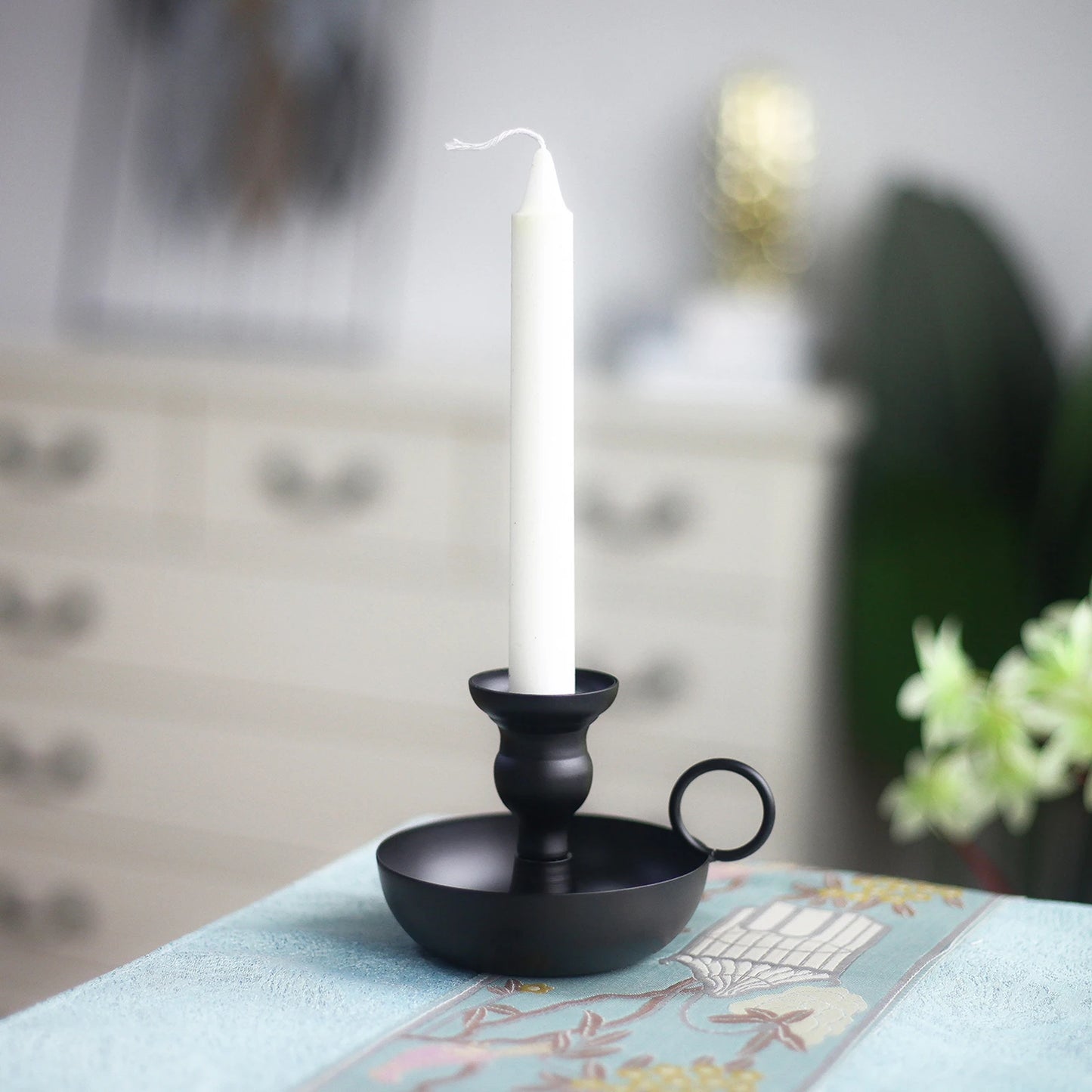 Matte Black Iron Taper Candle Holder