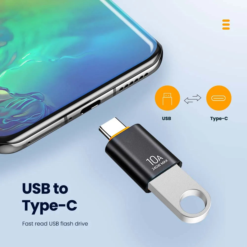 10A USB 3.0/2.0 to Type-C OTG Adapter – Fast Charging & Data Transfer Converter