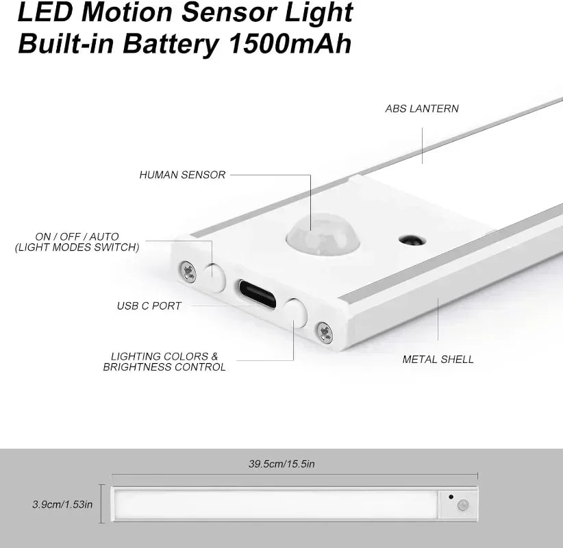 LED Night Light Motion Sensor USB Rechargeable Night Lamp 1500mAh