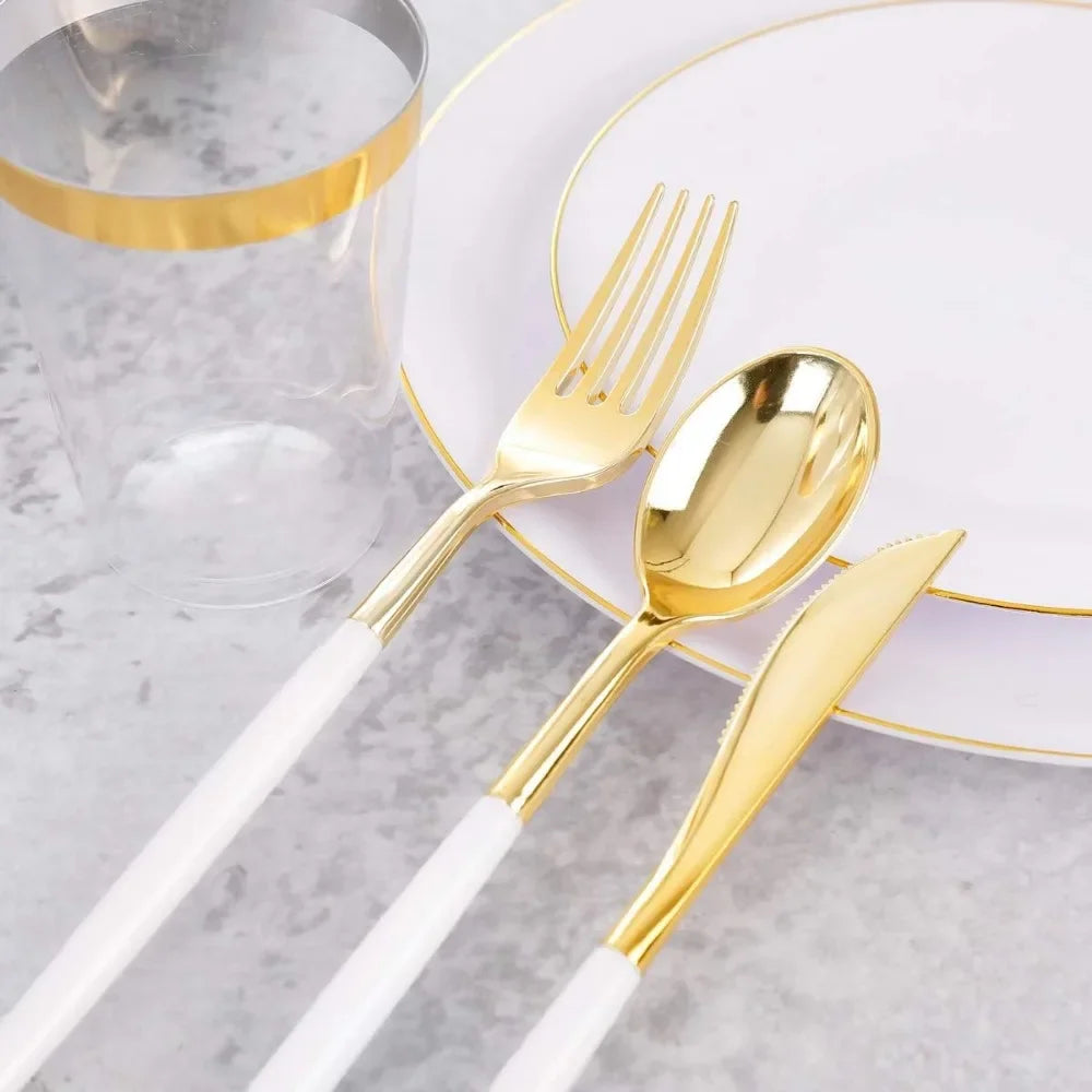 Gold Plastic Dinnerware Set - 350pcs