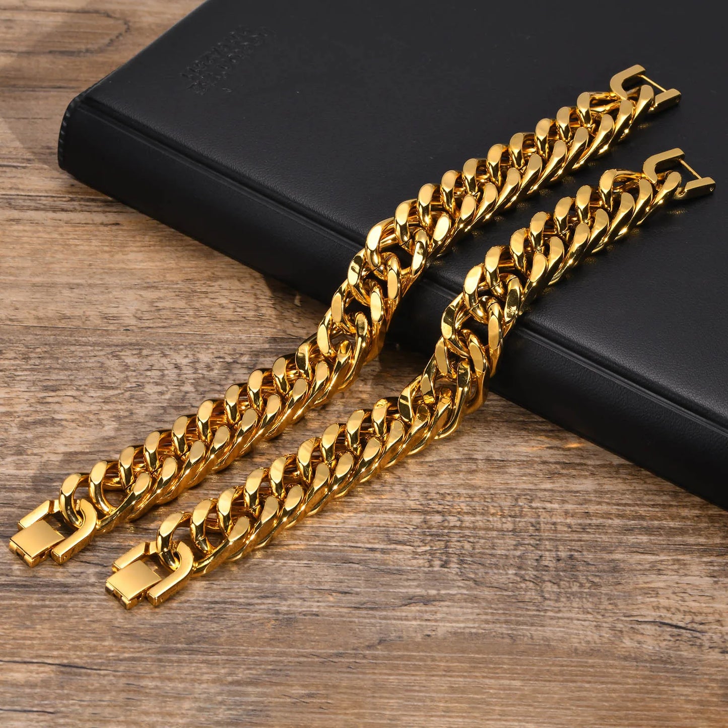 Mens Gold Color Cuban Chain Bracelet Stainless Steel