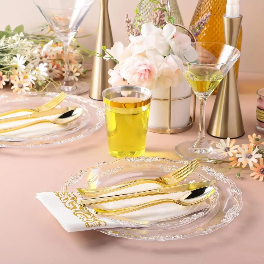 Gold Plastic Cutlery Set Disposable - 700 PCS