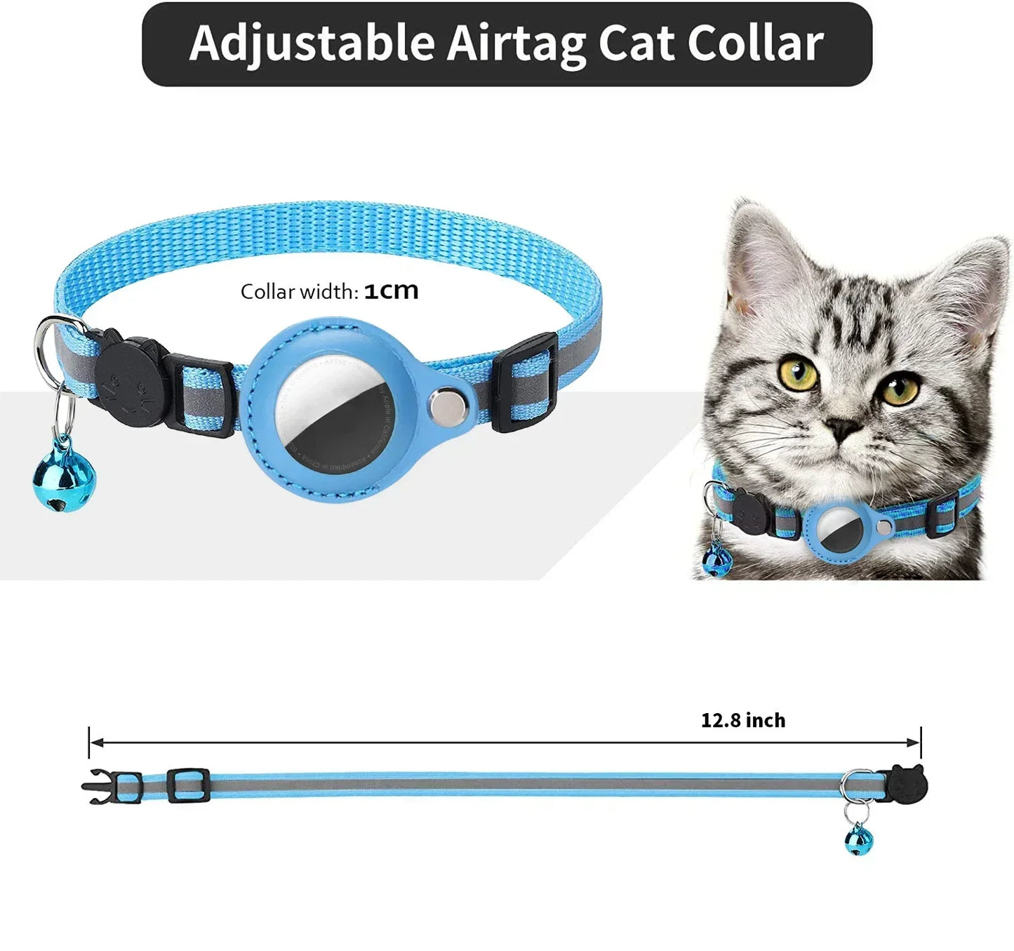 Anti-Lost Cat Collar for Airtag GPS Tracker Protective Case With Bell Reflective