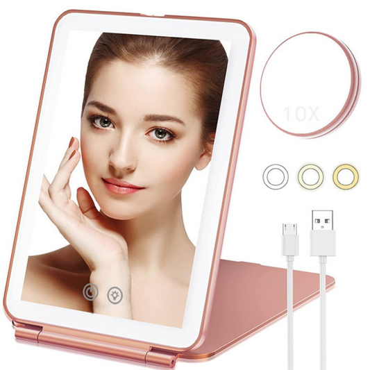 Rechargeable Flat Mirror Portable Folding With Light